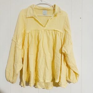 Yellow Ruffled Tunic with Long Sleeves ShopTheMint Size M 100% Cotton